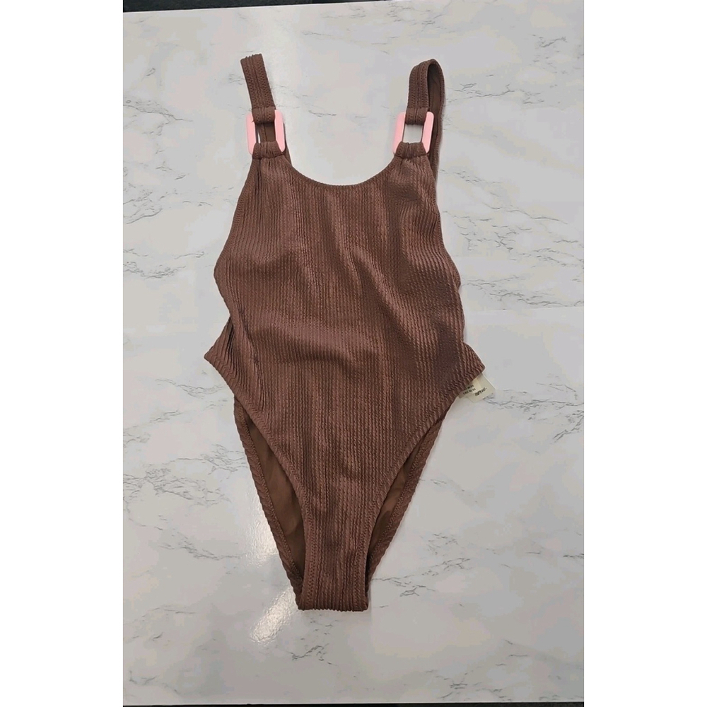 Aerie Brown Crinkle Scoop Cheekiest One Piece Swimsuit XSmall